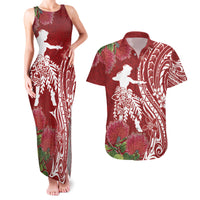 Personalised Hawaii Wahine Couples Matching Tank Maxi Dress and Hawaiian Shirt Women's Day Ohia Lehua LT7 Red - Polynesian Pride