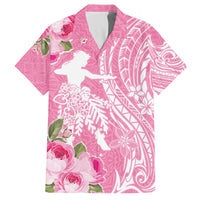 Personalised Hawaii Wahine Family Matching Tank Maxi Dress and Hawaiian Shirt Women's Day Maui Lokelani Roses LT7 Dad's Shirt - Short Sleeve Pink - Polynesian Pride