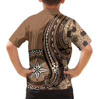 Personalized Tonga Ngatu Family Matching Off The Shoulder Long Sleeve Dress and Hawaiian Shirt Vintage Brown Manulua Motifs