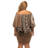 Personalized Tonga Ngatu Family Matching Off Shoulder Short Dress and Hawaiian Shirt Vintage Brown Manulua Motifs LT7 - Polynesian Pride