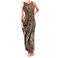 Personalized Tonga Ngatu Family Matching Tank Maxi Dress and Hawaiian Shirt Vintage Brown Manulua Motifs LT7 Mom's Dress Brown - Polynesian Pride