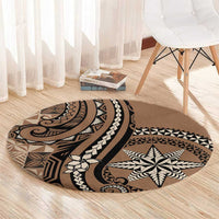 Tonga Ngatu Round Carpet Vintage Brown Manulua Motifs