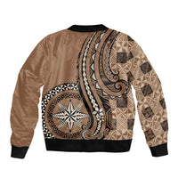 Personalized Tonga Ngatu Sleeve Zip Bomber Jacket Vintage Brown Manulua Motifs