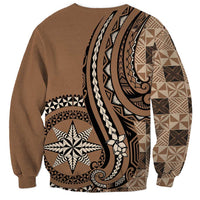 Personalized Tonga Ngatu Sweatshirt Vintage Brown Manulua Motifs