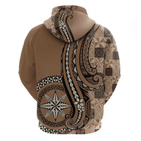 Personalized Tonga Ngatu Zip Hoodie Vintage Brown Manulua Motifs
