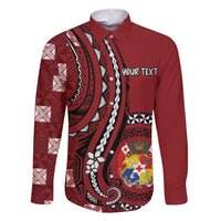 Personalized Tonga Ngatu Family Matching Mermaid Dress and Hawaiian Shirt Iconic Red Manulua Motifs LT7 Dad's Shirt - Long Sleeve Red - Polynesian Pride