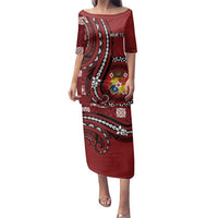Personalized Tonga Ngatu Family Matching Puletasi and Hawaiian Shirt Iconic Red Manulua Motifs