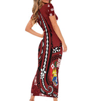Personalized Tonga Ngatu Family Matching Short Sleeve Bodycon Dress and Hawaiian Shirt Iconic Red Manulua Motifs LT7 - Polynesian Pride