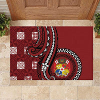 Tonga Ngatu Rubber Doormat Iconic Red Manulua Motifs