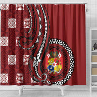 Tonga Ngatu Shower Curtain Iconic Red Manulua Motifs