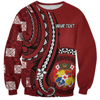 Personalized Tonga Ngatu Sweatshirt Iconic Red Manulua Motifs