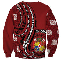 Personalized Tonga Ngatu Sweatshirt Iconic Red Manulua Motifs