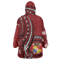 Personalized Tonga Ngatu Wearable Blanket Hoodie Iconic Red Manulua Motifs LT7 - Polynesian Pride