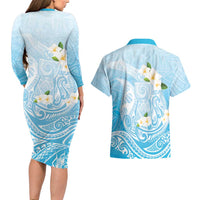 Guam Fishhook Mix Guasali Flowers Couples Matching Long Sleeve Bodycon Dress and Hawaiian Shirt Dreaming Turquoise