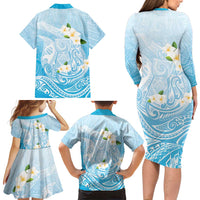Guam Fishhook Mix Guasali Flowers Family Matching Long Sleeve Bodycon Dress and Hawaiian Shirt Dreaming Turquoise LT7 - Polynesian Pride