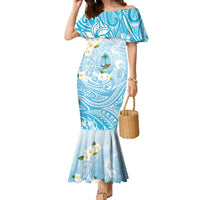 Guam Fishhook Mix Guasali Flowers Family Matching Mermaid Dress and Hawaiian Shirt Dreaming Turquoise LT7 Mom's Dress Turquoise - Polynesian Pride