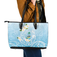 Guam Fishhook Mix Guasali Flowers Leather Tote Bag Dreaming Turquoise