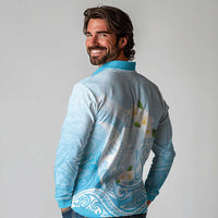 Guam Fishhook Mix Guasali Flowers Long Sleeve Polo Shirt Dreaming Turquoise