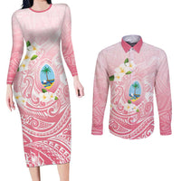 Guam Fishhook Mix Guasali Flowers Couples Matching Long Sleeve Bodycon Dress and Long Sleeve Button Shirt Dreaming Coral
