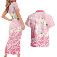 Guam Fishhook Mix Guasali Flowers Couples Matching Short Sleeve Bodycon Dress and Hawaiian Shirt Dreaming Coral