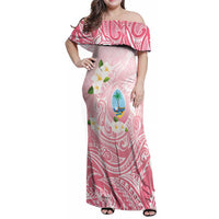 Guam Fishhook Mix Guasali Flowers Family Matching Off Shoulder Maxi Dress and Hawaiian Shirt Dreaming Coral LT7 Mom's Dress Pink - Polynesian Pride