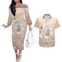 Guam Fishhook Mix Guasali Flowers Couples Matching Off The Shoulder Long Sleeve Dress and Hawaiian Shirt Dreaming Hazel