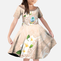 Guam Fishhook Mix Guasali Flowers Family Matching Short Sleeve Bodycon Dress and Hawaiian Shirt Dreaming Hazel LT7 Daughter's Dress Beige - Polynesian Pride