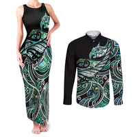 Maori Matariki - Manaia Couples Matching Tank Maxi Dress and Long Sleeve Button Shirt Emerald Paua Shell
