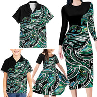 Maori Matariki - Manaia Family Matching Long Sleeve Bodycon Dress and Hawaiian Shirt Emerald Paua Shell
