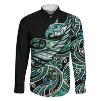 Maori Matariki - Manaia Family Matching Long Sleeve Bodycon Dress and Hawaiian Shirt Emerald Paua Shell