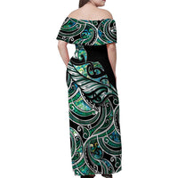 Maori Matariki - Manaia Family Matching Off Shoulder Maxi Dress and Hawaiian Shirt Emerald Paua Shell
