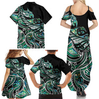 Maori Matariki - Manaia Family Matching Summer Maxi Dress and Hawaiian Shirt Emerald Paua Shell