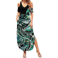 Maori Matariki - Manaia Family Matching Summer Maxi Dress and Hawaiian Shirt Emerald Paua Shell