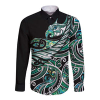 Maori Matariki - Manaia Long Sleeve Button Shirt Emerald Paua Shell