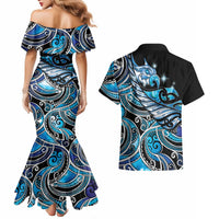 Maori Matariki - Manaia Couples Matching Mermaid Dress and Hawaiian Shirt Galaxy Blue Paua Shell