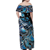 Maori Matariki - Manaia Family Matching Off Shoulder Maxi Dress and Hawaiian Shirt Galaxy Blue Paua Shell