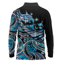 Maori Matariki - Manaia Long Sleeve Polo Shirt Galaxy Blue Paua Shell