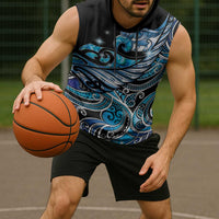 Maori Matariki - Manaia Sleeveless Hoodie Galaxy Blue Paua Shell
