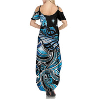 Maori Matariki - Manaia Summer Maxi Dress Galaxy Blue Paua Shell