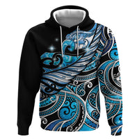 Maori Matariki - Manaia Zip Hoodie Galaxy Blue Paua Shell