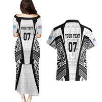 Personalised Fiji Rugby Couples Matching Puletasi Dress and Hawaiian Shirt 2023 World Cup History Makers - White Ver LT7 - Polynesian Pride