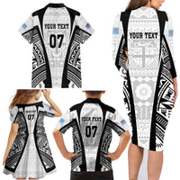 Personalised Fiji Rugby Family Matching Long Sleeve Bodycon Dress and Hawaiian Shirt 2023 World Cup History Makers - White Ver LT7 - Polynesian Pride