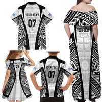 Personalised Fiji Rugby Family Matching Off Shoulder Maxi Dress and Hawaiian Shirt 2023 World Cup History Makers - White Ver LT7 - Polynesian Pride