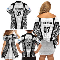 Personalised Fiji Rugby Family Matching Off Shoulder Short Dress and Hawaiian Shirt 2023 World Cup History Makers - White Ver LT7 - Polynesian Pride
