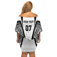 Personalised Fiji Rugby Family Matching Off Shoulder Short Dress and Hawaiian Shirt 2023 World Cup History Makers - White Ver LT7 - Polynesian Pride