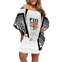Personalised Fiji Rugby Off Shoulder Short Dress 2023 World Cup History Makers - White Ver LT7 Women White - Polynesian Pride