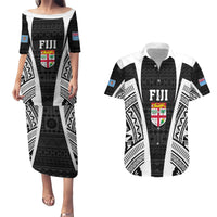 Personalised Fiji Rugby Couples Matching Puletasi Dress and Hawaiian Shirt 2023 World Cup History Makers - Black Ver LT7 Black - Polynesian Pride