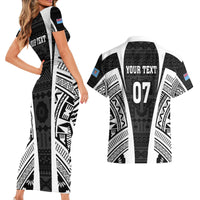Personalised Fiji Rugby Couples Matching Short Sleeve Bodycon Dress and Hawaiian Shirt 2023 World Cup History Makers - Black Ver LT7 - Polynesian Pride