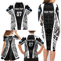 Personalised Fiji Rugby Family Matching Long Sleeve Bodycon Dress and Hawaiian Shirt 2023 World Cup History Makers - Black Ver LT7 - Polynesian Pride