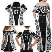 Personalised Fiji Rugby Family Matching Off Shoulder Maxi Dress and Hawaiian Shirt 2023 World Cup History Makers - Black Ver LT7 - Polynesian Pride